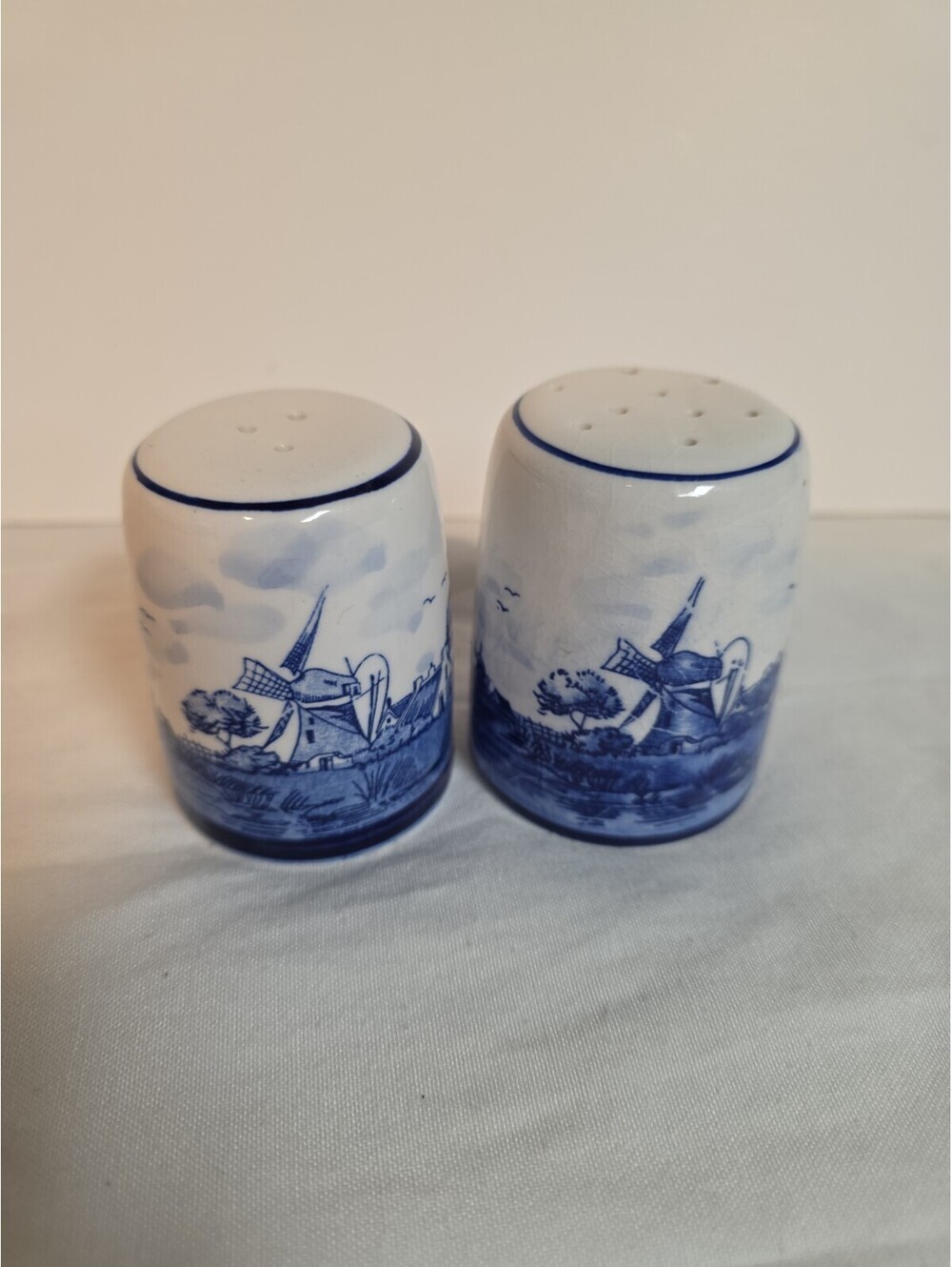 Vintage Distel Delft's Blue Holland Windmill Hand-Painted Salt & Pepper Shakers